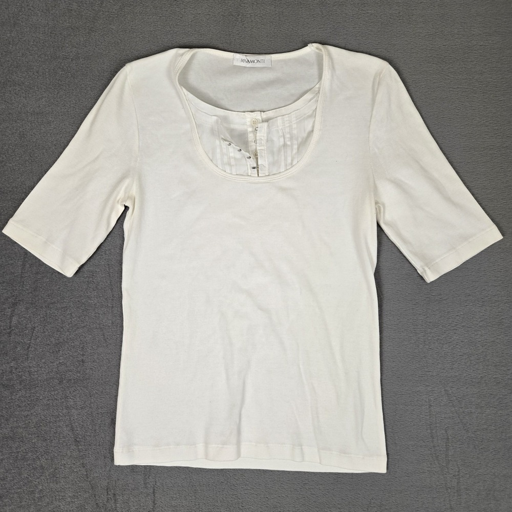 Rivamonti Shirt Womens Medium White Henley Quiet Luxury Minimalist